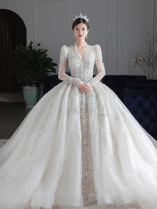 Nuevo Vestido de Novia de Manga Larga <span class=keywords><strong>2022</strong></span>, Vestido de Princesa con Lentejuelas de Lujo, Cuello en V, Estilo Árabe, Brillante, Talla 4XL - Product Image 2