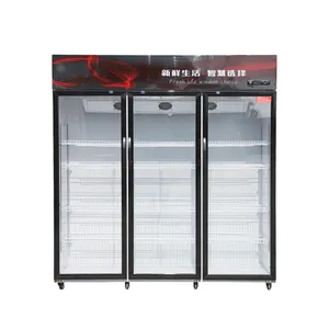 Supermercado vertical vidro freezer exibição geladeira vidro porta bebida chiller