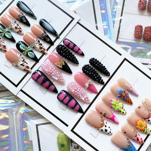 Flor tallada prensa hecha a mano en las <span class=keywords><strong>uñas</strong></span> 3D Gel Rhinestone Y2K pintado a mano brillante decorado Presson Stiletto cuadrado acrílico <span class=keywords><strong>uñas</strong></span> - Product Image 5