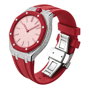 New <strong>Diamond</strong> Encrusted Stainless Steel Modified <strong>Watch</strong> Frame Silicone <strong>Watch</strong> Band for S <strong>Watch</strong> &amp; AP Royal Pop - Product Image 2