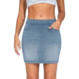 Falda vaquera mini de cintura alta para mujer FOXA con bolsillos, falda vaquera elástica ajustada - Product Image 6