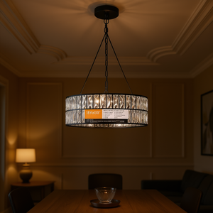 Lámpara Colgante Moderna de Cristal con Forma de Tambor, 18 Pulgadas, Marco de Hierro Negro, 6 Luces, Lámpara de Techo para Sala de Estar, Bombilla LED E27 - Product Image 2