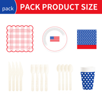 DAMAI Ensemble de fournitures pour fête du 4 juillet, kit sur le thème patriotique pour les décorations du jour de l'indépendance, assiettes, serviettes, gobelets, bannière, nappe