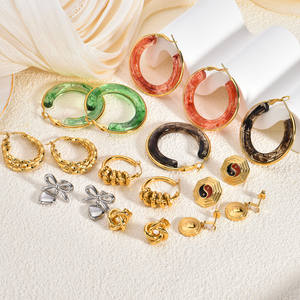 Pendientes de <span class=keywords><strong>Aro</strong></span> Colgantes de Titanio con Diseño de Corazón, Cruz y Ojos de Piedra Natural, Varios Estilos, Joyería de Moda Coreana para Mujer, Venta al por Mayor - Product Image 3