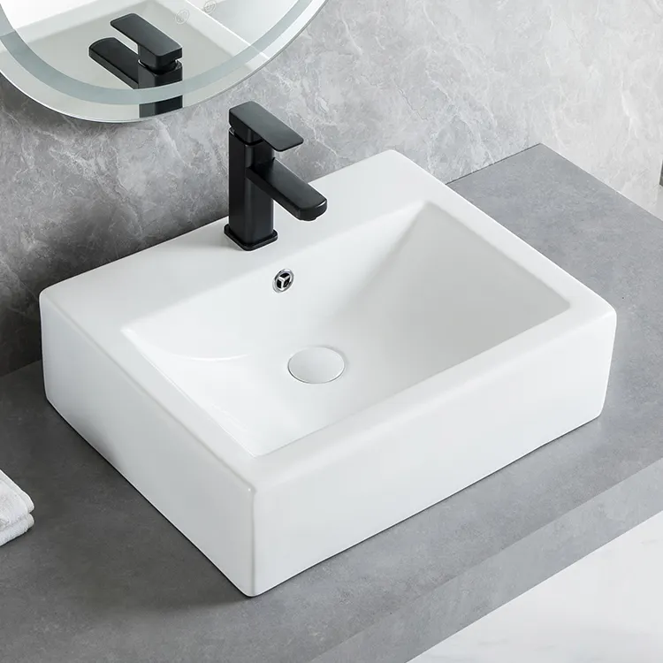 Bathroom Vanity Ceramic Cabinet Basin Faucet Single Hole White Countertop Durable Sinks For Public Washroom