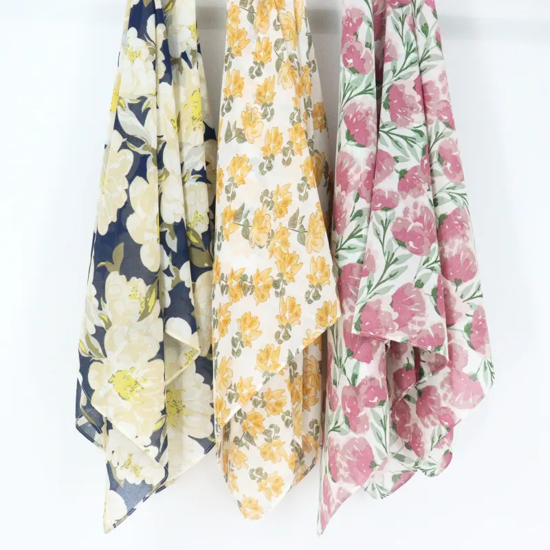 Bufandas cuadradas de gasa con estampado floral para mujeres musulmanas, hijab, tamaño de 90x90cm
