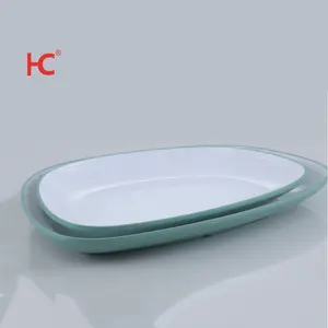 Louça de melamina de duas cores personalizada direto da fábrica, prato oval clássico para restaurante feito na China, inquebrável