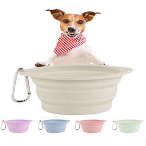 Wholesale Customize 2 in 1 Modern Solid Travel Pet Water Foldable <b>Portable</b> Collapsible Rounded Manual Silicone <b>Dog</b> <b>Bowl</b> - Product Image 1