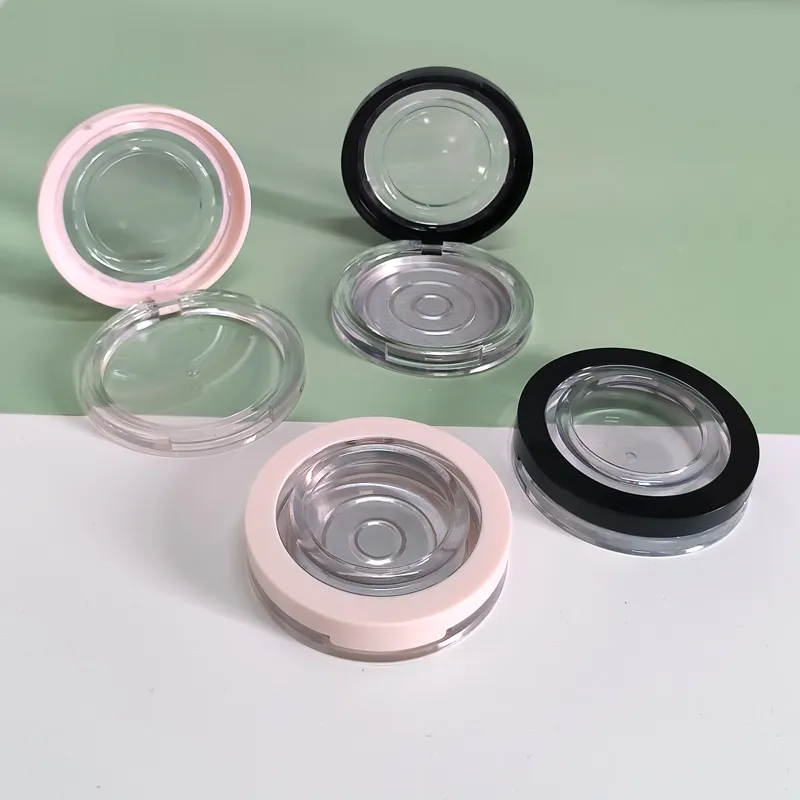 H009 60 мм прозрачная крышка Румяна Тени для век косметическая пудра компактная упаковка однослойный матовый черный розовый пустой чехол с зеркалом