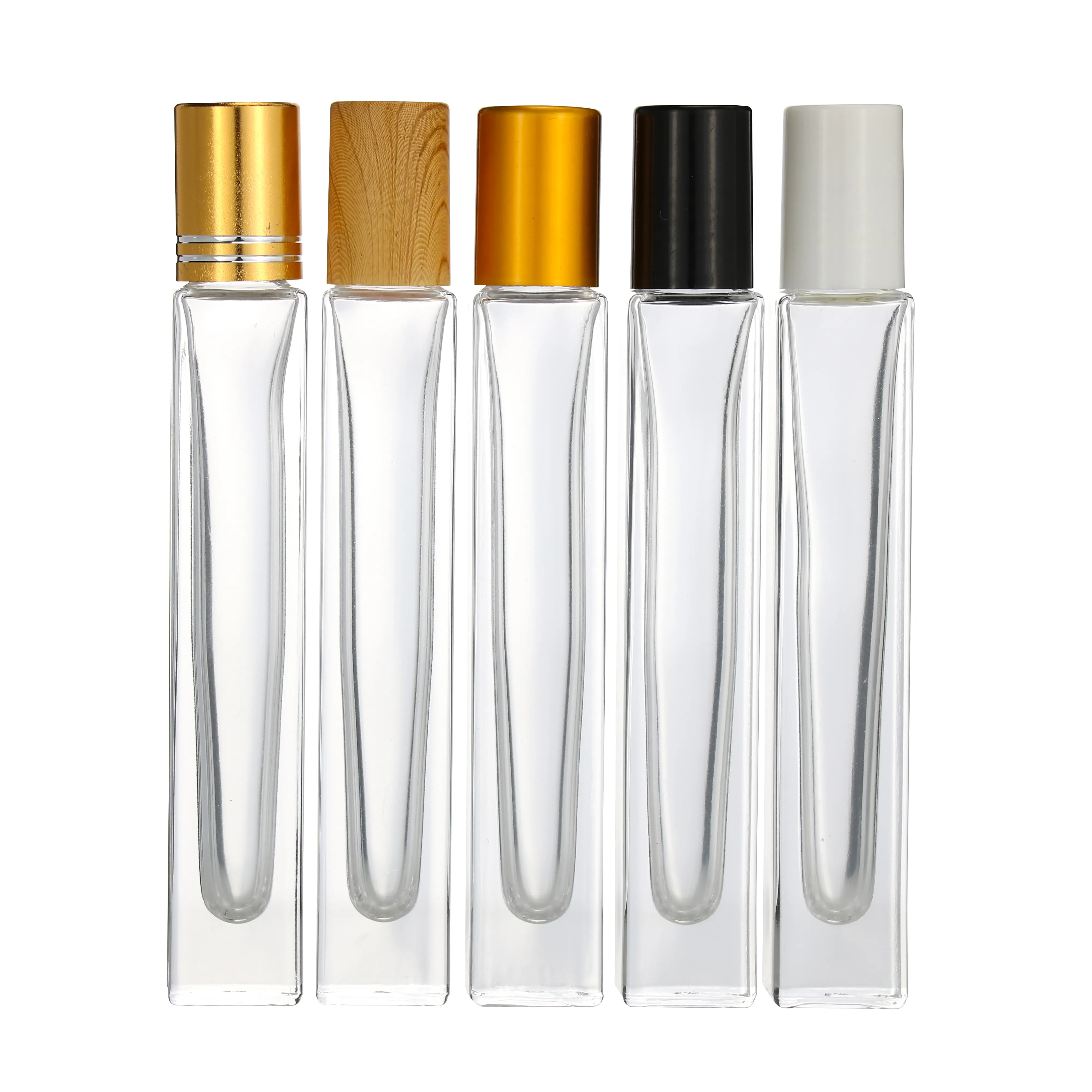 Bouteille de parfum 10ml, 30ml, 50ml, 100ml, contenant cosmétique, en verre transparent, avec capuchons de pompe, en or, argent, noir
