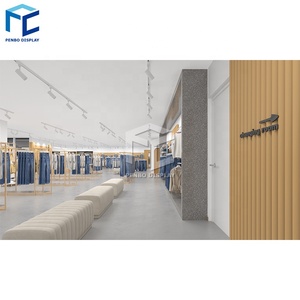 Moda Retail Garment Shop Design de Interiores Mulheres Vestuário Loja Decor Jeans Shop Counter Design Roupas Display Racks Prateleira - Product Image 4