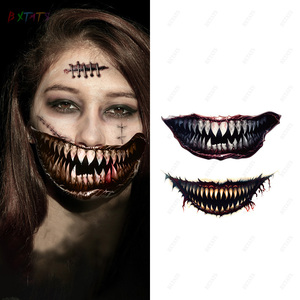 Tatouage temporaire autocollant de déguisement Halloween <span class=keywords><strong>Horreur</strong></span> <span class=keywords><strong>Thriller</strong></span>, motif grande bouche, impression par transfert à l'eau, imperméable, pour décoration corporelle - Product Image 1