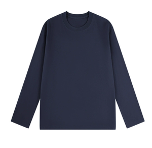 Camiseta holgada de algodón puro, cuello redondo, color sólido, manga larga para hombre, holgada, de algodón puro - Product Image 5