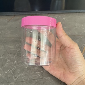 Frascos Cosméticos Transparentes de Boca Larga de 300ml em <span class=keywords><strong>PET</strong></span> com Jarro para Máscara Facial Impresso em Serigrafia e Tampa Rosqueada Rosa - Product Image 1