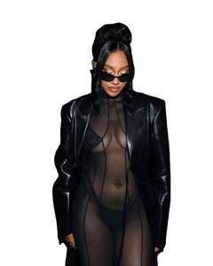 Nouvelle Veste Longue Élégante en Similicuir PU pour <span class=keywords><strong>Femme</strong></span>, Col Rabattu, Laçage, Grande Taille, Style Urbain - Product Image 4