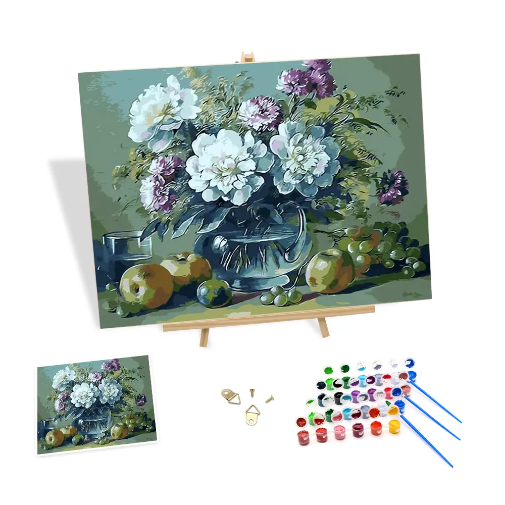 Peinture par numéros sur toile Vase en verre Art mural Impressions numériques Fleurs et fruits Peinture à l'huile par numéros Kits