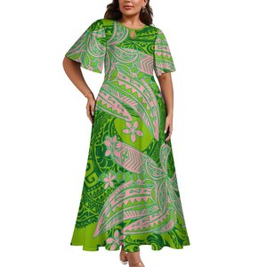 En gros 2025 Samoan Traditionnel <span class=keywords><strong>Tatouage</strong></span> Imprimer Femmes Robe Personnalisé Pas Cher Ras Du Cou Robe Trompette Manches Doux Écologique - Product Image 3