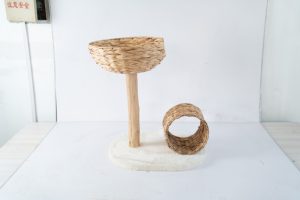 LM Holz-Katzenbaum Katzenmöbel Katzenhöhle Katzen-Spielbaum Haustier-Holzspielzeugbaum Handgefertigter Wasserhyazinthen-Haustierbaum mit Bett - Product Image 2