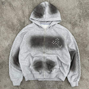 เสื้อฮู้ดซิปเฟรนช์เทอร์รี่สไตล์วินเทจ ลุค Dirty Washed สำหรับผู้ชาย ปักลายตามสั่ง ผ้าคอตตอนหนานุ่ม ทรงโอเวอร์ไซส์ - Product Image 1