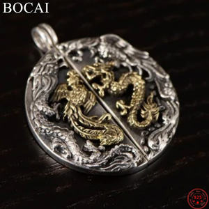 BOCAI S925 ciondoli in <span class=keywords><strong>argento</strong></span> Sterling nuova moda Dragon Phoenix Design oro creativo per donne uomini per feste coppie amuleto - Product Image 6