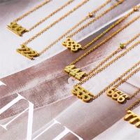 Collar de número de mujer de moda que no se desvanece collar con colgante de número de Ángel de piedra natal de acero inoxidable chapado en oro de 18 quilates