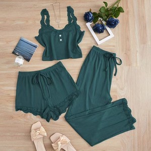 Pigiama <span class=keywords><strong>da</strong></span> <span class=keywords><strong>donna</strong></span> in raso sottile traspirante autunno-estate, nuovo set ODM con canotta e pantaloncini lunghi - Product Image 6