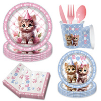 Nouvelles Assiettes, Gobelets, Serviettes et Bannière en Papier Jetables Thème Chat pour Fête d'Anniversaire et Fêtes – Articles de Fête et de Célébration