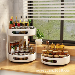Rotating spice rack, <b>kitchen</b> countertop, single/double layer, multi-functional salt, soy sauce, jar, and seasoning <b>storage</b> box - Product Image 4
