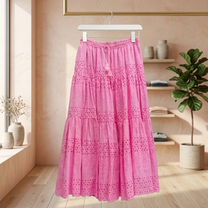 Falda Casual de Rayón Rosa de Alta Calidad para Mujer, Corte en A, con Decoración de Borlas, Cintura Elástica, Larga hasta el Suelo, Lavable - Product Image 3