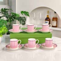 Service à Espresso Haut de Gamme en Porcelaine, Six Tasses et Six Assiettes, Luxe Moderne en Porcelaine Fine, Écologique, pour Usage Domestique, Dîners et Thés de l'Après-midi
