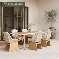 Ensemble de salle à manger de luxe en corde pour l'extérieur avec table en teck ou en aluminium imitation bois pour jardin, patio, hôtel - Fabricant OEM ODM