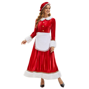 Disfraz de Sirvienta Navideña para Mujer, Vestido Rojo de Terciopelo con Delantal y Sombrero, Traje para Fiesta Navideña, Disfraz para Actuación - Product Image 4