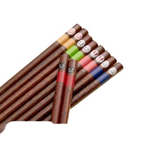 Japanese Style Cartoon Solid Wood Chopsticks Round Anti Mold Non Slip Household Use 5 Pairs Pack - Product Image 1