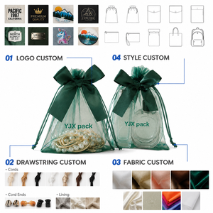 Sac à cordon en organza personnalisé avec nœud en satin, pochette de luxe pour bijoux, parfum, cadeau de mariage, logo personnalisé - Product Image 4