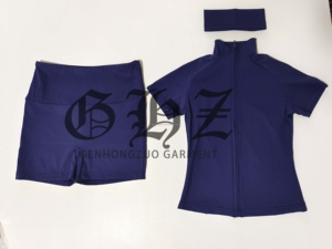 Conjunto de 2 piezas de ropa de verano para mujer, ropa deportiva personalizada, chándal para mujer, <span class=keywords><strong>chaqueta</strong></span> sin mangas con cremallera y pantalones cortos de motorista, conjuntos para mujer - Product Image 2