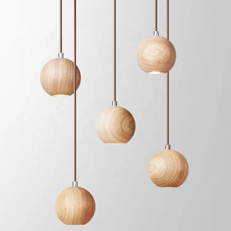 Lámpara colgante de madera moderna, bola de luz creativa para Bar, sala de estar, accesorio de iluminación decorativo
