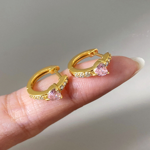 Brass Rhodium Plated Heart CZ Huggie <b>Hoop</b> Earrings Women Pave Band <b>Small</b> Zircon Ear Buckle Wholesale - Product Image 4