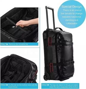 Bolsa de lona personalizada de fábrica con ruedas, 70L, repelente al agua, equipaje de viaje con rodillos, 25 pulgadas, color negro - Product Image 6
