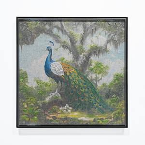 Pintura sobre lienzo de pavo real con marco acrílico negro de 40x40 cm y 5 cm de grosor - Product Image 1