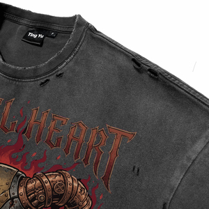 Vintage Distress Acid Wash Men's Breathable 100% Cotton T-Shirts Oversized Custom <b>Punk</b> Print Casual Short Sleeve Streetwear Tees - Product Image 6