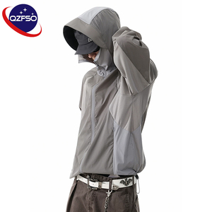 QZFSO Custom Streetwear Lightweight Mesh <b>Zip</b> <b>up</b> Windbreaker Breathable Quick-dry Polyester Sun Protection <b>Jacket</b> With Hood - Product Image 3