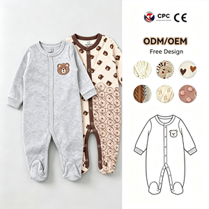 Mameluco de Algodón Puro para Recién <span class=keywords><strong>Nacido</strong></span>, Manga Larga, Tres Estaciones, Ropa de Dormir para Bebé, Transpirable, con Estampados de Osos/Florales - Product Image 3