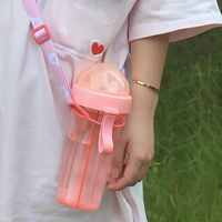 Bouteille à boisson en plastique pour thé au lait, jus de fruits, boisson, double paille, bouteille d'eau séparée