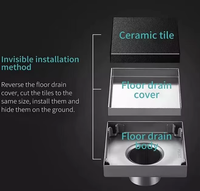 Insert de carreau de sol carré invisible égouttoir de douche linéaire Rectangle noir mat siphon de sol en acier inoxydable