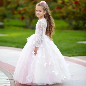 Vestidos <span class=keywords><strong>de</strong></span> Niña <span class=keywords><strong>de</strong></span> Flores <span class=keywords><strong>de</strong></span> Tul con Encaje Personalizados para Bodas, Mangas Largas, Elegantes, Sencillos, para Niños, Ocasiones Formales, <span class=keywords><strong>Primera</strong></span> Comunión, Baile - Product Image 3