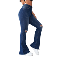 YUANBOFEI Jean Baggy Bleu Femme Taille Mi-Haute Délavé Coupe Évasée Effet Usé Jean Slim Ample Denim Streetwear YKK