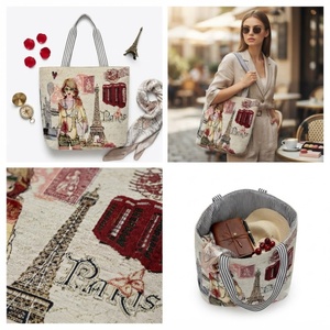Bolso de lona vintage con estampado de la Torre Eiffel de París para mujer - Product Image 1