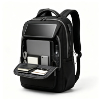 Sac à dos pour ordinateur portable avec panneau solaire, noir, sac à dos professionnel avec port de charge USB, poche avant zippée pour tablette, pour les trajets quotidiens