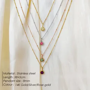 Collier en acier inoxydable EManco avec pierre de naissance, chaîne perlée, bijoux en zircone, cadeau d'anniversaire constellation, livraison directe - Product Image 2