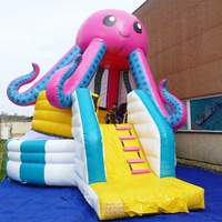 Château gonflable mobile rose et jaune en forme de pieuvre avec toboggan, jeu multijoueur, nouveau design, jeux gonflables dynamiques
